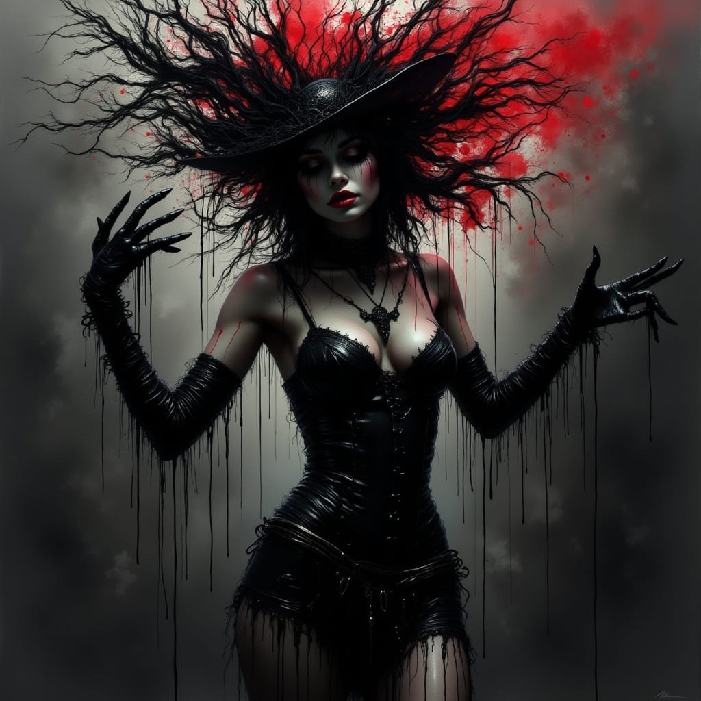 dark art lady with hat